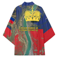 Liechtenstein Kimono with Red Blue Aerial River Design and Yellow Crown Emblem - Wonder Print Shop