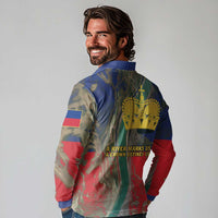 Liechtenstein Long Sleeve Polo Shirt with Red Blue Aerial River Design and Yellow Crown Emblem - Wonder Print Shop
