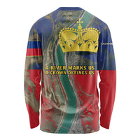 Liechtenstein Long Sleeve Shirt with Red Blue Aerial River Design and Yellow Crown Emblem - Wonder Print Shop