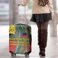 Liechtenstein Luggage Cover with Red Blue Aerial River Design and Yellow Crown Emblem - Wonder Print Shop