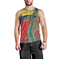 Liechtenstein Men Tank Top with Red Blue Aerial River Design and Yellow Crown Emblem - Wonder Print Shop