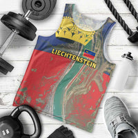 Liechtenstein Men Tank Top with Red Blue Aerial River Design and Yellow Crown Emblem - Wonder Print Shop