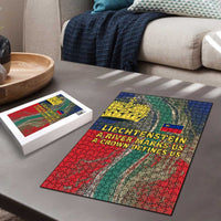Liechtenstein Puzzle with Red Blue Aerial River Design and Yellow Crown Emblem - Wonder Print Shop