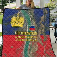 Liechtenstein Quilt with Red Blue Aerial River Design and Yellow Crown Emblem - Wonder Print Shop