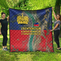 Liechtenstein Quilt with Red Blue Aerial River Design and Yellow Crown Emblem - Wonder Print Shop