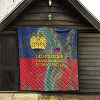 Liechtenstein Quilt with Red Blue Aerial River Design and Yellow Crown Emblem - Wonder Print Shop