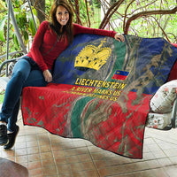 Liechtenstein Quilt with Red Blue Aerial River Design and Yellow Crown Emblem - Wonder Print Shop