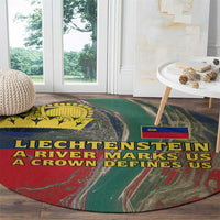 Liechtenstein Round Carpet with Red Blue Aerial River Design and Yellow Crown Emblem - Wonder Print Shop