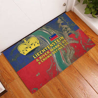 Liechtenstein Rubber Doormat with Red Blue Aerial River Design and Yellow Crown Emblem - Wonder Print Shop