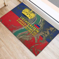 Liechtenstein Rubber Doormat with Red Blue Aerial River Design and Yellow Crown Emblem - Wonder Print Shop