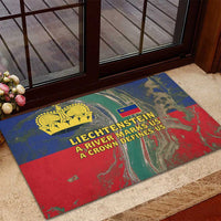 Liechtenstein Rubber Doormat with Red Blue Aerial River Design and Yellow Crown Emblem - Wonder Print Shop