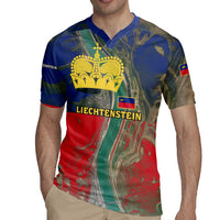 Liechtenstein Rugby Jersey with Red Blue Aerial River Design and Yellow Crown Emblem - Wonder Print Shop