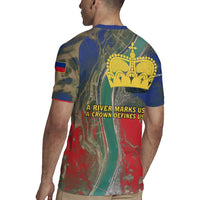 Liechtenstein Rugby Jersey with Red Blue Aerial River Design and Yellow Crown Emblem - Wonder Print Shop