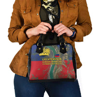 Liechtenstein Shoulder Handbag with Red Blue Aerial River Design and Yellow Crown Emblem - Wonder Print Shop