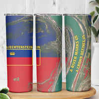 Liechtenstein Skinny Tumbler with Red Blue Aerial River Design and Yellow Crown Emblem - Wonder Print Shop
