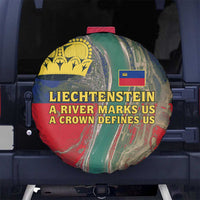 Liechtenstein Spare Tire Cover with Red Blue Aerial River Design and Yellow Crown Emblem - Wonder Print Shop