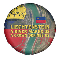 Liechtenstein Spare Tire Cover with Red Blue Aerial River Design and Yellow Crown Emblem - Wonder Print Shop