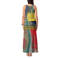 Liechtenstein Tank Maxi Dress with Red Blue Aerial River Design and Yellow Crown Emblem - Wonder Print Shop