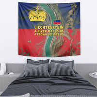 Liechtenstein Tapestry with Red Blue Aerial River Design and Yellow Crown Emblem - Wonder Print Shop
