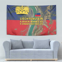 Liechtenstein Tapestry with Red Blue Aerial River Design and Yellow Crown Emblem - Wonder Print Shop