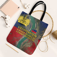 Liechtenstein Tote Bag with Red Blue Aerial River Design and Yellow Crown Emblem - Wonder Print Shop