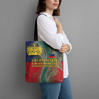 Liechtenstein Tote Bag with Red Blue Aerial River Design and Yellow Crown Emblem - Wonder Print Shop