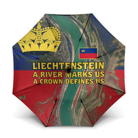 Liechtenstein Umbrella with Red Blue Aerial River Design and Yellow Crown Emblem - Wonder Print Shop