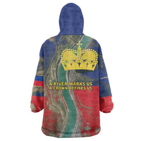 Liechtenstein Wearable Blanket Hoodie with Red Blue Aerial River Design and Yellow Crown Emblem - Wonder Print Shop