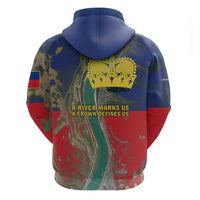Liechtenstein Zip Hoodie with Red Blue Aerial River Design and Yellow Crown Emblem - Wonder Print Shop