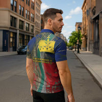 Liechtenstein Zipper Polo Shirt with Red Blue Aerial River Design and Yellow Crown Emblem - Wonder Print Shop