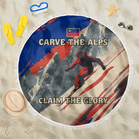 Liechtenstein Beach Blanket with Alpine Skiing Red Blue Design and Mountain Landscape - Wonder Print Shop