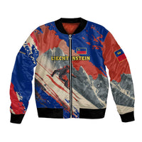 Liechtenstein Bomber Jacket with Alpine Skiing Red Blue Design and Mountain Landscape - Wonder Print Shop