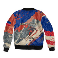 Liechtenstein Bomber Jacket with Alpine Skiing Red Blue Design and Mountain Landscape - Wonder Print Shop