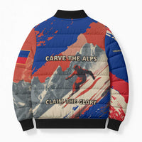 Liechtenstein Bomber Puffer Jacket with Alpine Skiing Red Blue Design and Mountain Landscape - Wonder Print Shop