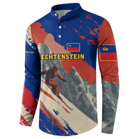 Liechtenstein Button Sweatshirt with Alpine Skiing Red Blue Design and Mountain Landscape - Wonder Print Shop