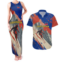 Liechtenstein Couples Matching Tank Maxi Dress and Hawaiian Shirt with Alpine Skiing Red Blue Design and Mountain Landscape - Wonder Print Shop
