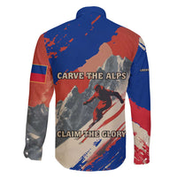 Liechtenstein Family Matching Long Sleeve Bodycon Dress and Hawaiian Shirt with Alpine Skiing Red Blue Design and Mountain Landscape - Wonder Print Shop