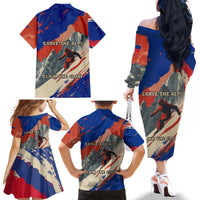 Liechtenstein Family Matching Off The Shoulder Long Sleeve Dress and Hawaiian Shirt with Alpine Skiing Red Blue Design and Mountain Landscape - Wonder Print Shop