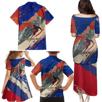 Liechtenstein Family Matching Puletasi and Hawaiian Shirt with Alpine Skiing Red Blue Design and Mountain Landscape - Wonder Print Shop