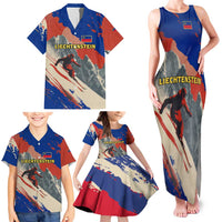 Liechtenstein Family Matching Tank Maxi Dress and Hawaiian Shirt with Alpine Skiing Red Blue Design and Mountain Landscape - Wonder Print Shop