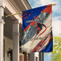Liechtenstein Garden Flag with Alpine Skiing Red Blue Design and Mountain Landscape - Wonder Print Shop