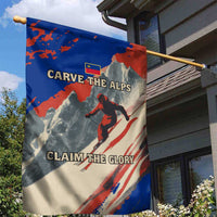 Liechtenstein Garden Flag with Alpine Skiing Red Blue Design and Mountain Landscape - Wonder Print Shop