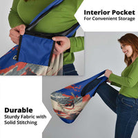 Liechtenstein Grocery Bag with Alpine Skiing Red Blue Design and Mountain Landscape - Wonder Print Shop