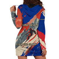 Liechtenstein Hoodie Dress with Alpine Skiing Red Blue Design and Mountain Landscape - Wonder Print Shop