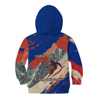 Liechtenstein Kid Hoodie with Alpine Skiing Red Blue Design and Mountain Landscape - Wonder Print Shop
