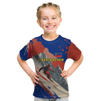 Liechtenstein Kid T Shirt with Alpine Skiing Red Blue Design and Mountain Landscape - Wonder Print Shop