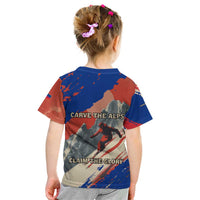Liechtenstein Kid T Shirt with Alpine Skiing Red Blue Design and Mountain Landscape - Wonder Print Shop