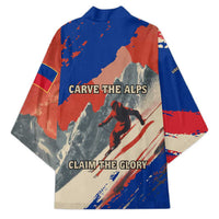 Liechtenstein Kimono with Alpine Skiing Red Blue Design and Mountain Landscape - Wonder Print Shop