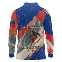 Liechtenstein Long Sleeve Polo Shirt with Alpine Skiing Red Blue Design and Mountain Landscape - Wonder Print Shop