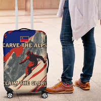 Liechtenstein Luggage Cover with Alpine Skiing Red Blue Design and Mountain Landscape - Wonder Print Shop